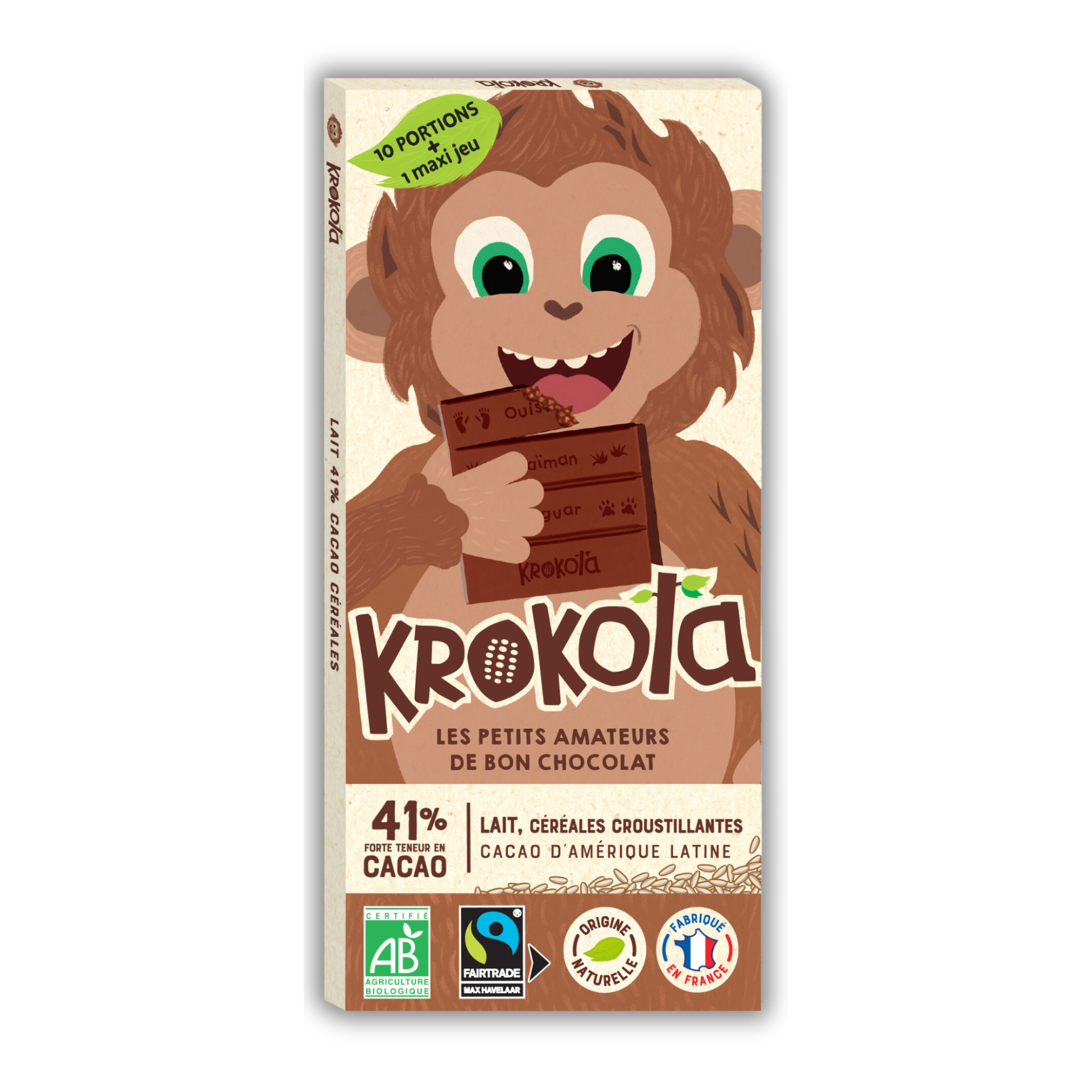 Chocolat au lait 41% céréales croustillantes – Bio